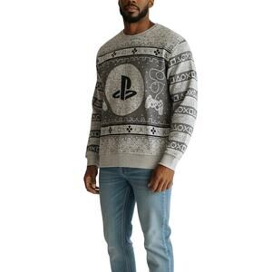 PlayStation Gray Black Ugly Christmas Sweater Sweatshirt Mens Sz XL Gamer Gift